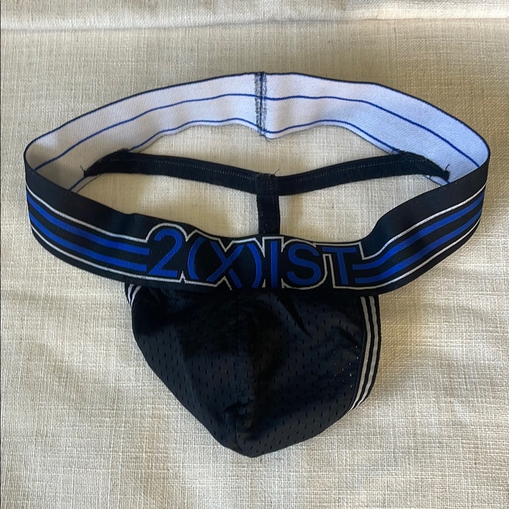 2xist Men's Black and Blue g string Jockstrap medium